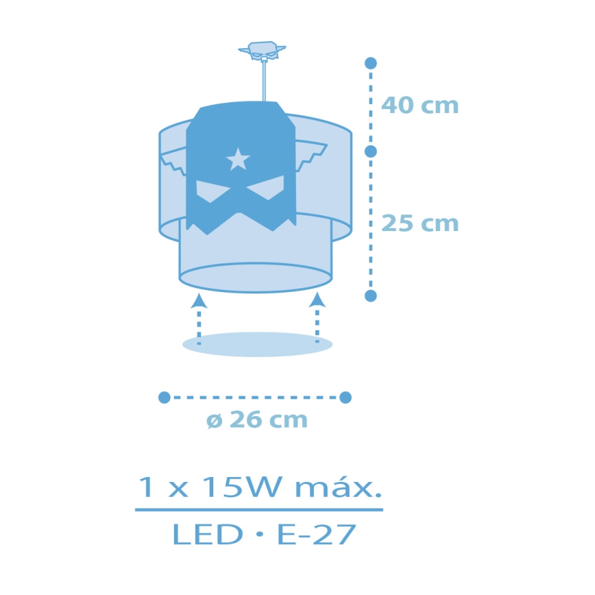 Dalber 61812 - Children's chandelier BLUE HERO 1xE27/15W/230V