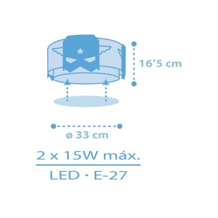 Dalber 61816 - Children's ceiling light BLUE HERO 2xE27/15W/230V