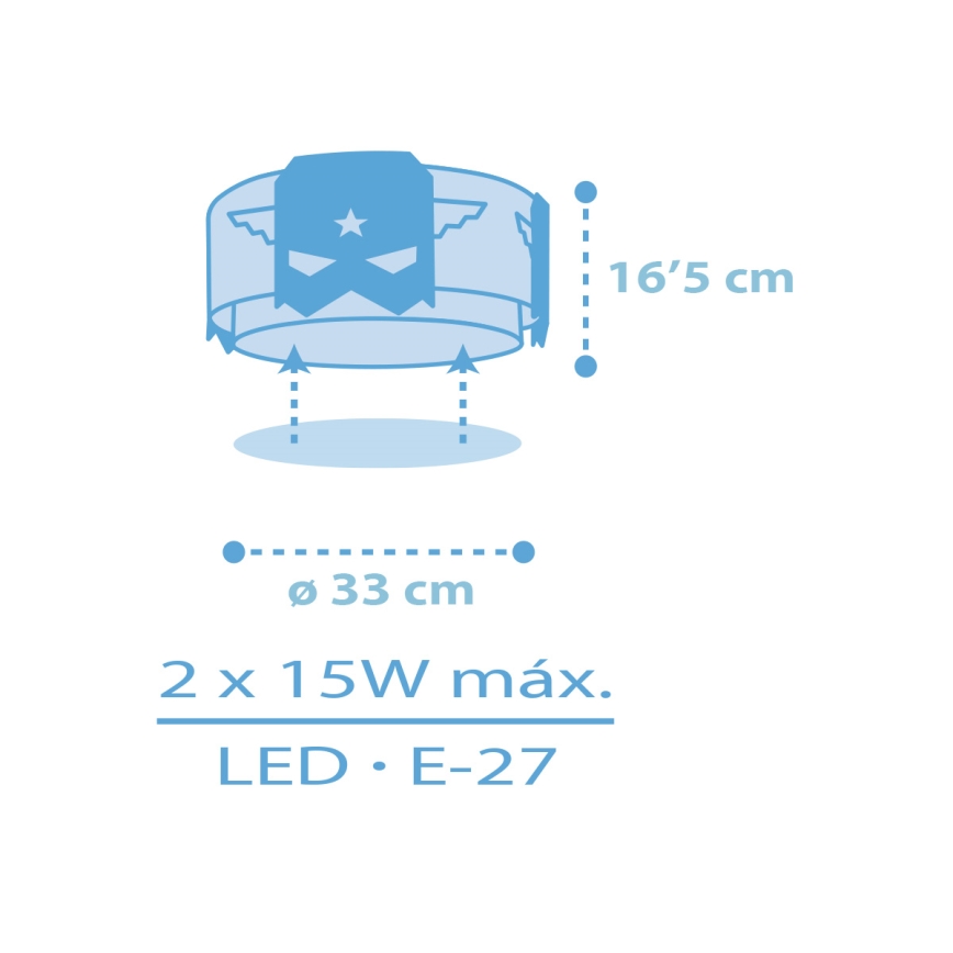 Dalber 61816 - Children's ceiling light BLUE HERO 2xE27/15W/230V