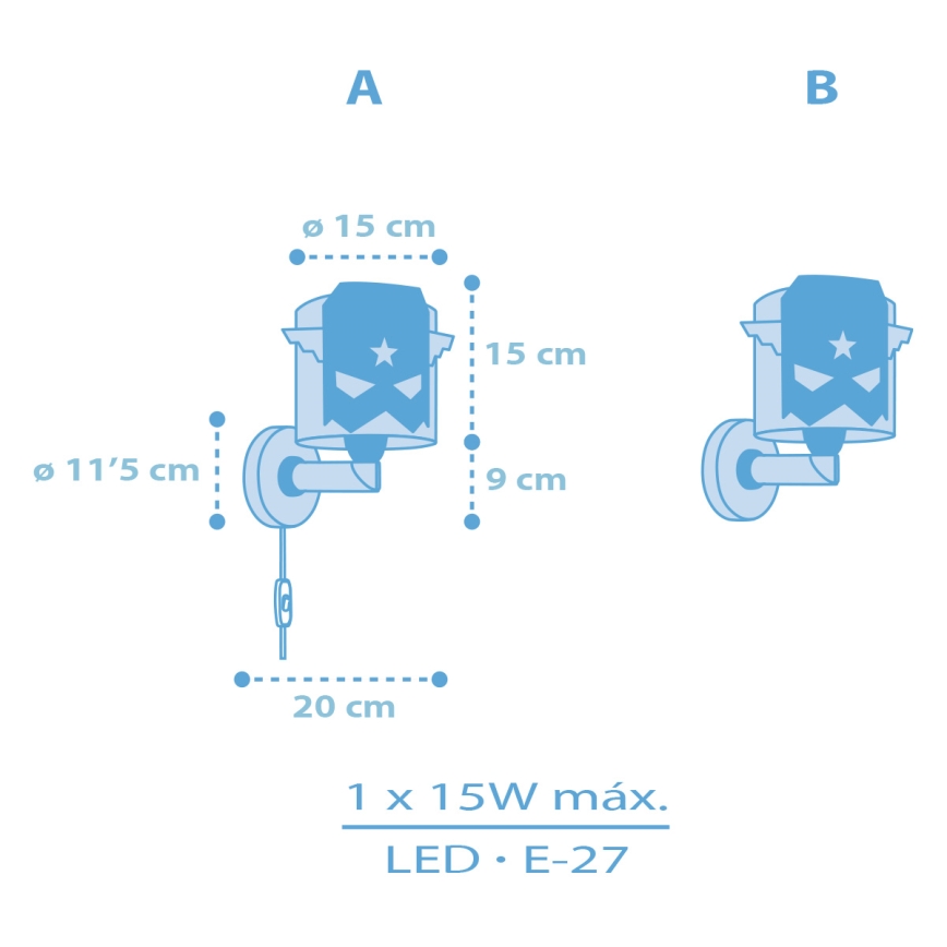 Dalber 61819 - Children's wall light BLUE HERO 1xE27/15W/230V