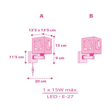 Dalber 63239S - Children's wall light MOONLIGHT 1xE27/15W/230V pink
