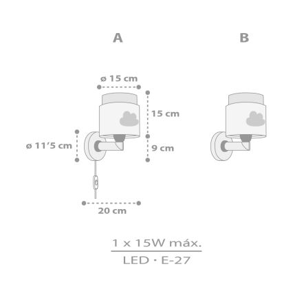 Dalber 76019E - Children's wall light BABY DREAMS 1xE27/15W/230V grey