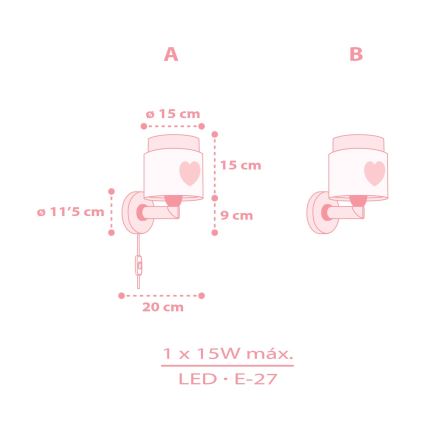 Dalber 76019S - Children's wall light BABY DREAMS 1xE27/15W/230V pink