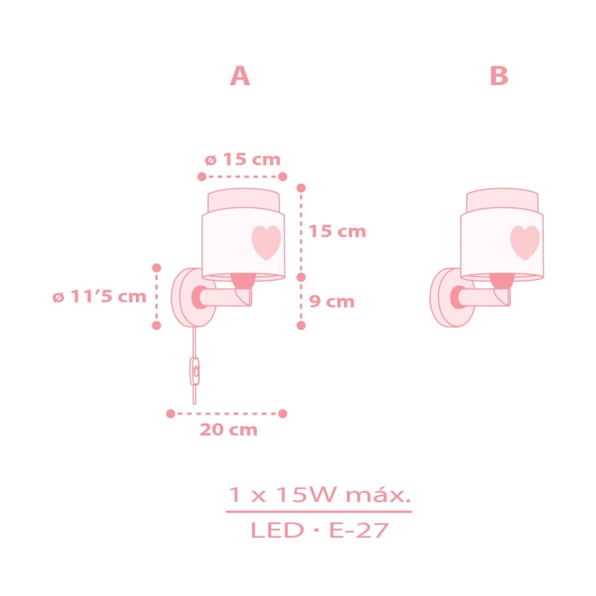 Dalber 76019S - Children's wall light BABY DREAMS 1xE27/15W/230V pink