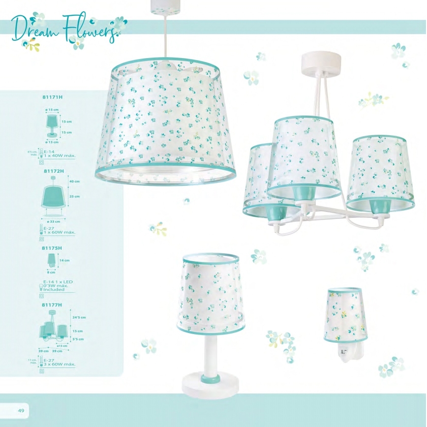 Dalber 81172H - Children chandelier DREAM FLOWERS 1xE27/60W/230V