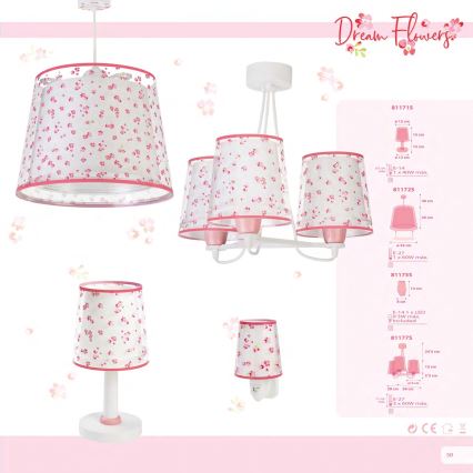Dalber 81177S - Children's chandelier DREAM FLOWERS 3xE27/60W/230V