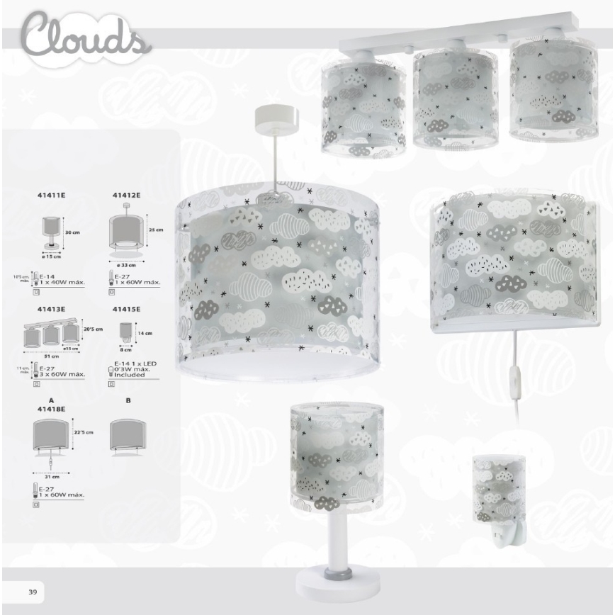 Dalber D-41411E - Children table lamp CLOUDS 1xE14/40W/230V