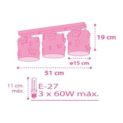 Dalber D-62143 - Children ceiling light BUTTERFLY 3xE27/60W/230V
