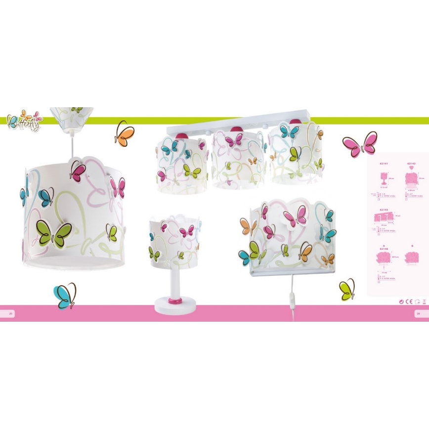 Dalber D-62143 - Children ceiling light BUTTERFLY 3xE27/60W/230V