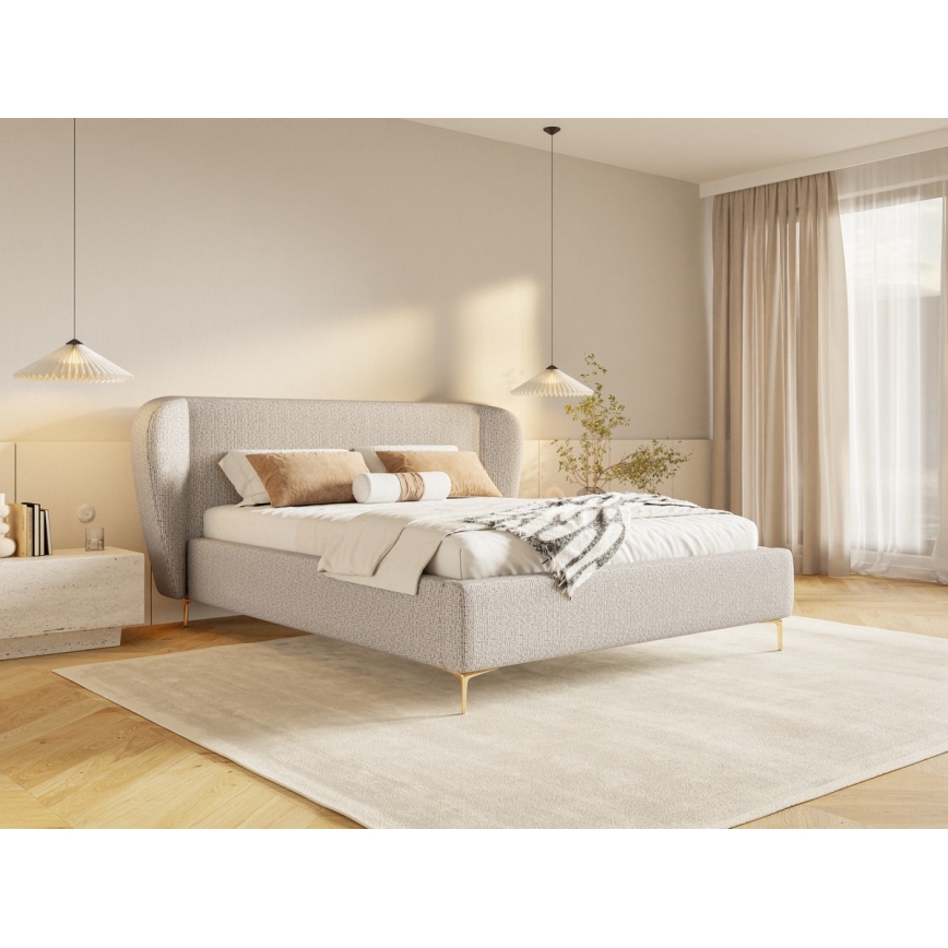 DALIA Upholstered Bed Frame 160 x 200 cm, Beige — Mattress Not Included