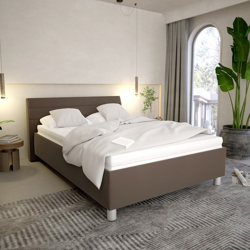 DALMA upholstered bed with storage and mattress, 140x200 cm, grey/brown