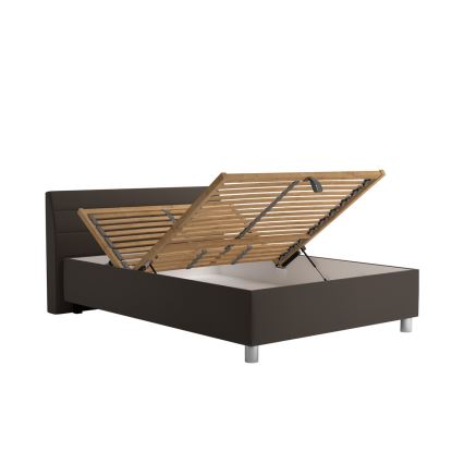 DALMA upholstered bed with storage and mattress, 140x200 cm, grey/brown