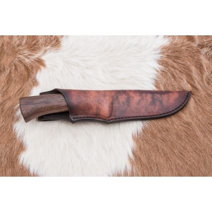 Damascus hunting knife 11,8 cm walnut/deer antler