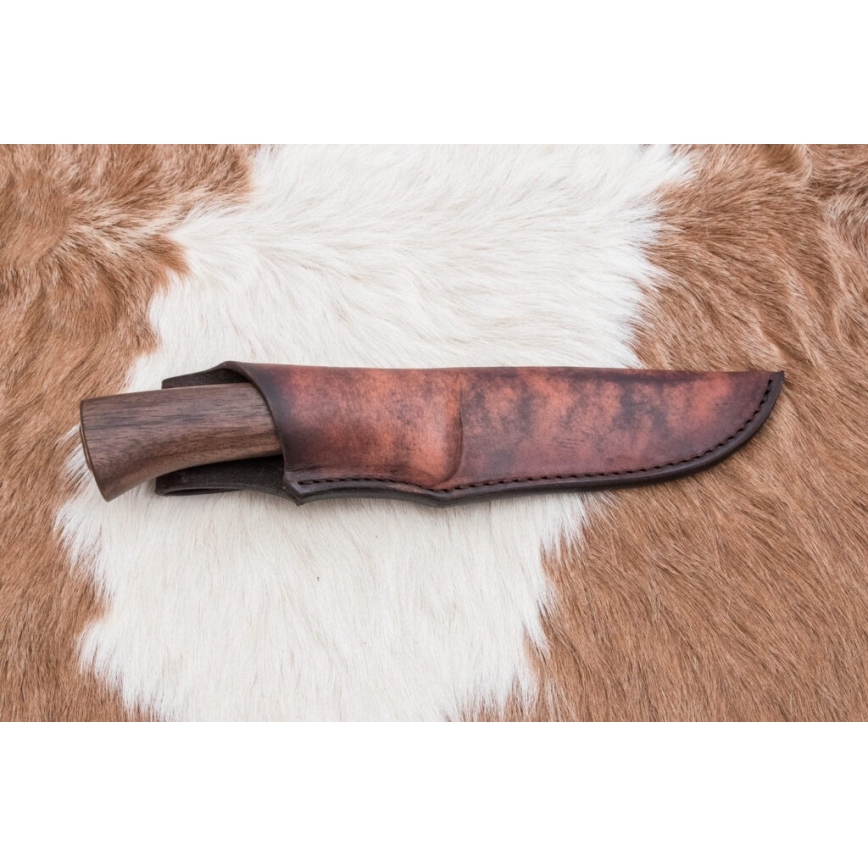 Damascus hunting knife 11,8 cm walnut/deer antler