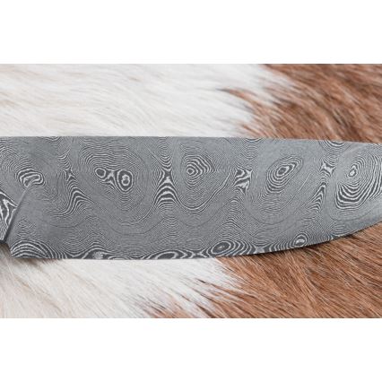 Damascus hunting knife 11,8 cm walnut/deer antler