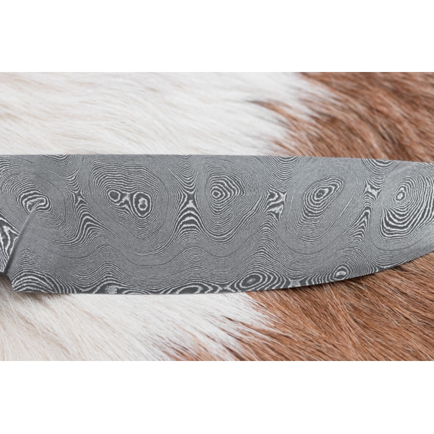 Damascus hunting knife 11,8 cm walnut/deer antler