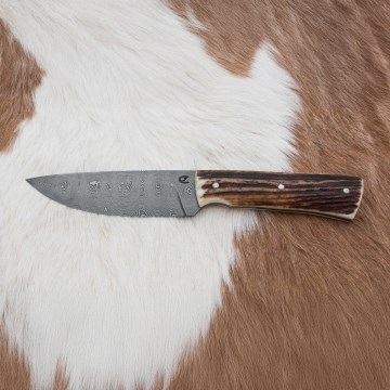 Damascus hunting knife 11 cm deer antler