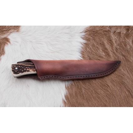 Damascus hunting knife 11 cm deer antler