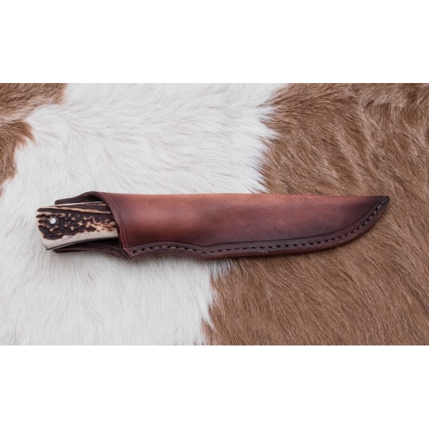 Damascus hunting knife 11 cm deer antler