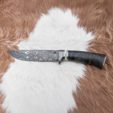 Damascus hunting knife 13,8 cm birch/camel bone