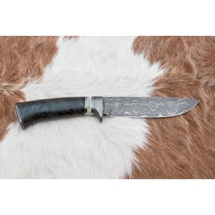 Damascus hunting knife 13,8 cm birch/camel bone