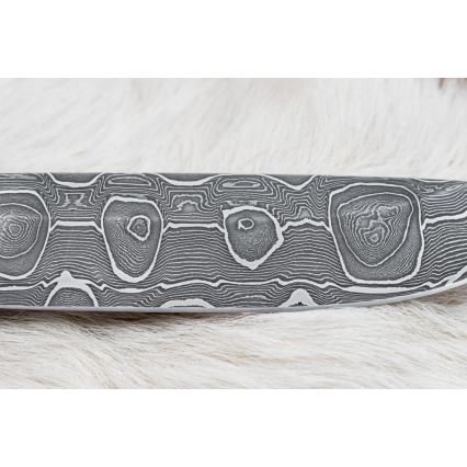 Damascus hunting knife 13,8 cm birch/camel bone