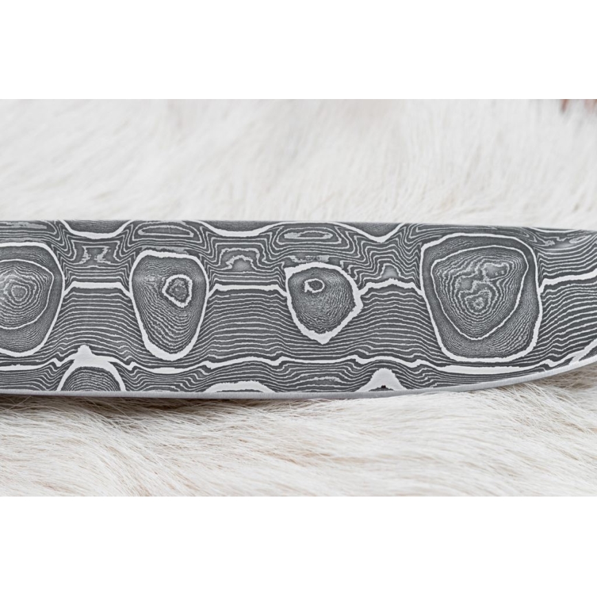 Damascus hunting knife 13,8 cm birch/camel bone