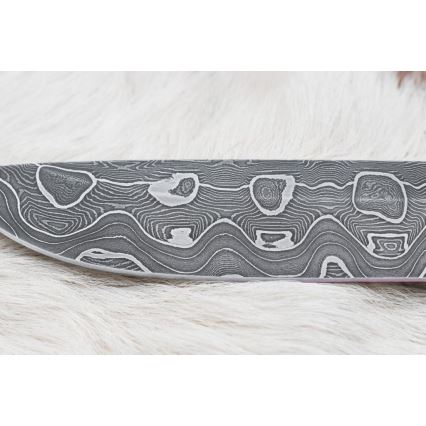 Damascus hunting knife 13,8 cm birch/camel bone