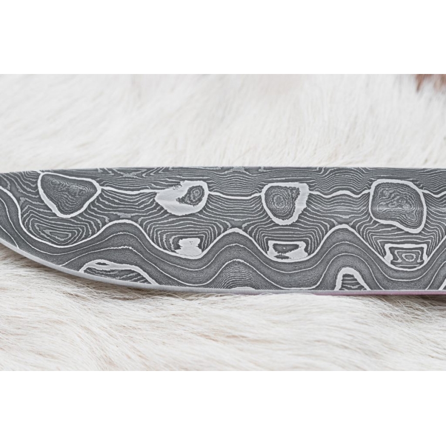 Damascus hunting knife 13,8 cm birch/camel bone
