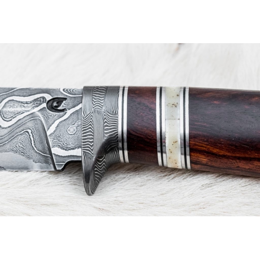 Damascus hunting knife 13,8 cm ironwood/buffalo bone