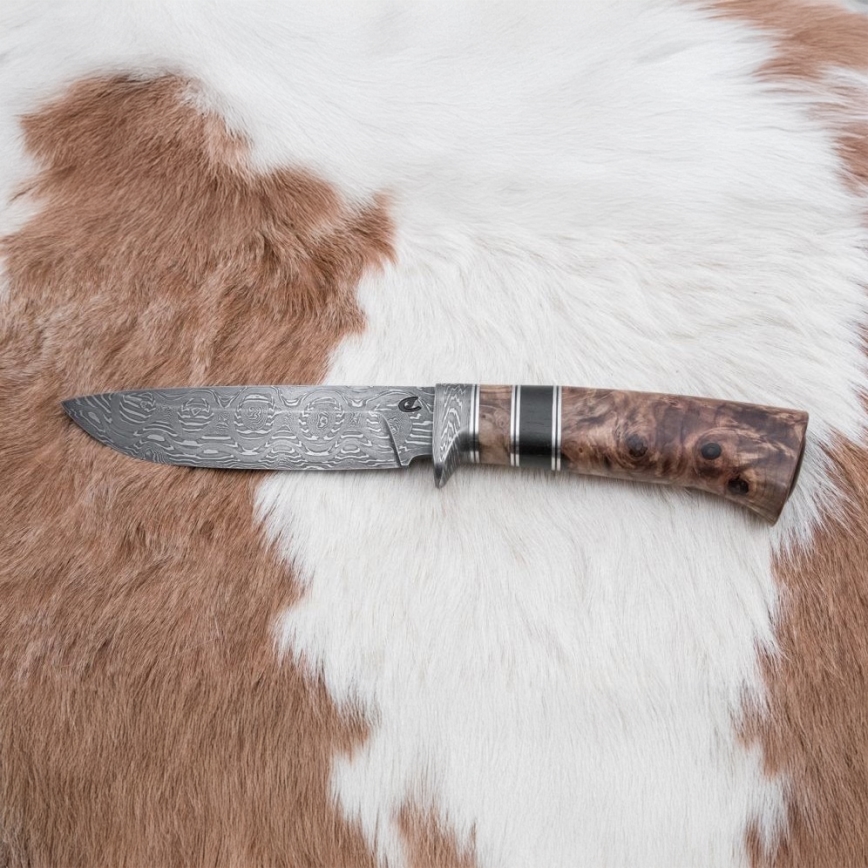 Damascus hunting knife 13 cm poplar/ebony