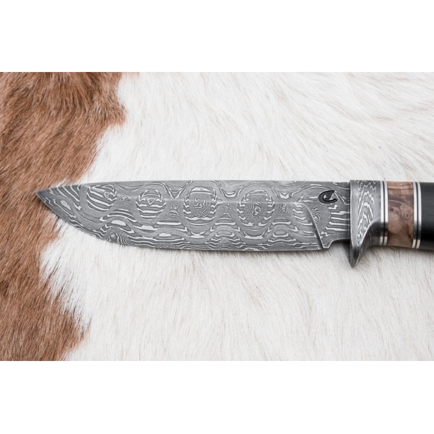 Damascus hunting knife 13 cm poplar/ebony