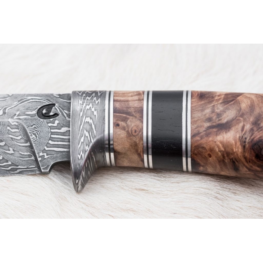 Damascus hunting knife 13 cm poplar/ebony