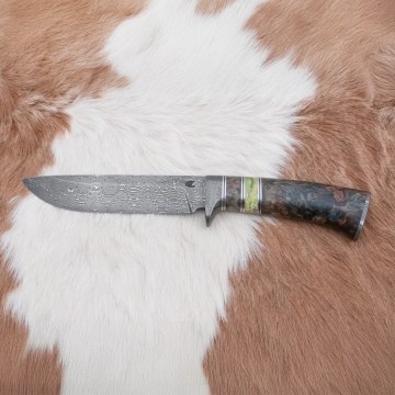 Damascus hunting knife 14,5 cm alder/serpentinite