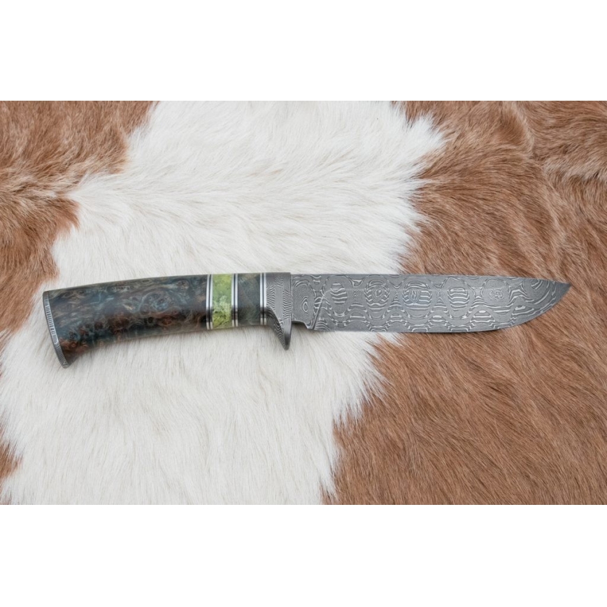 Damascus hunting knife 14,5 cm alder/serpentinite