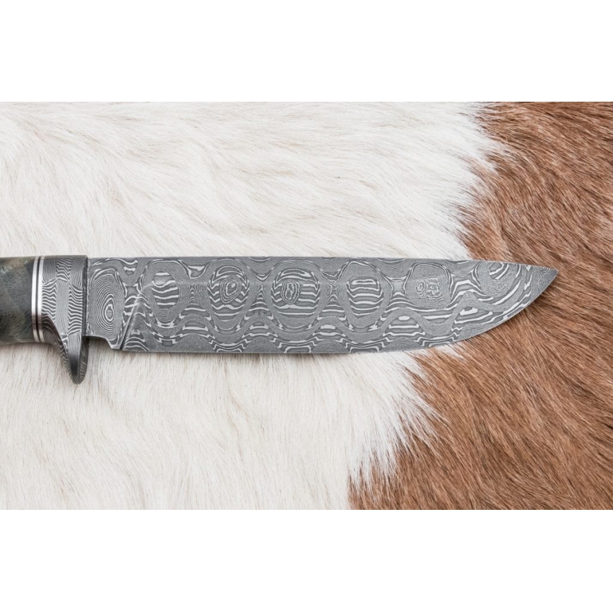 Damascus hunting knife 14,5 cm alder/serpentinite