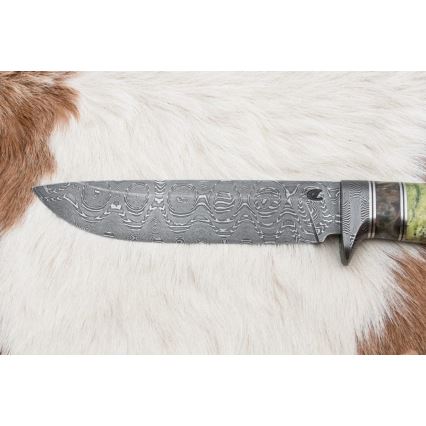 Damascus hunting knife 14,5 cm alder/serpentinite