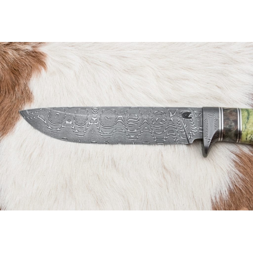 Damascus hunting knife 14,5 cm alder/serpentinite