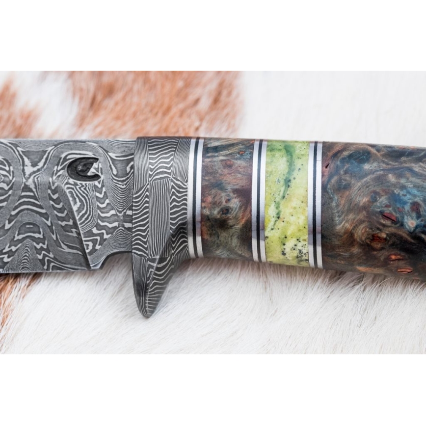 Damascus hunting knife 14,5 cm alder/serpentinite