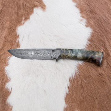 Damascus hunting knife 14 cm chestnut tree