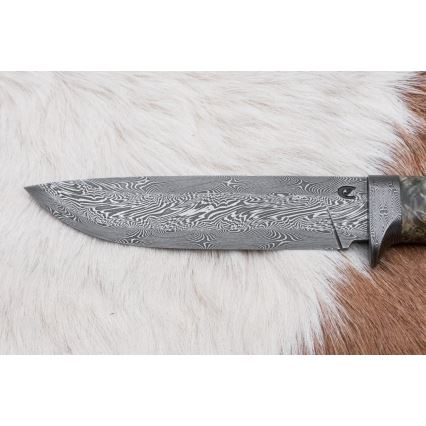 Damascus hunting knife 14 cm chestnut tree