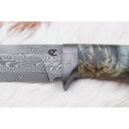 Damascus hunting knife 14 cm chestnut tree