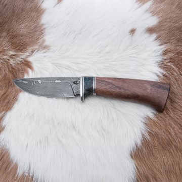 Damascus hunting knife 9,7 cm walnut/maple