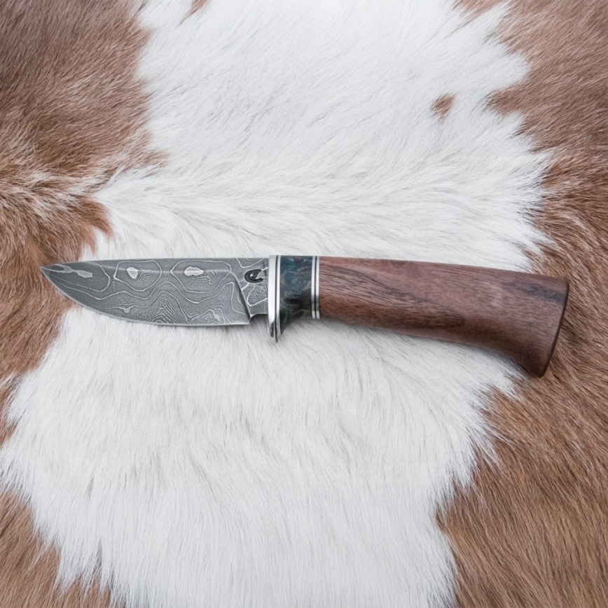 Damascus hunting knife 9,7 cm walnut/maple