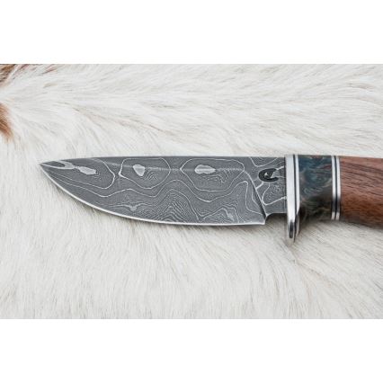 Damascus hunting knife 9,7 cm walnut/maple