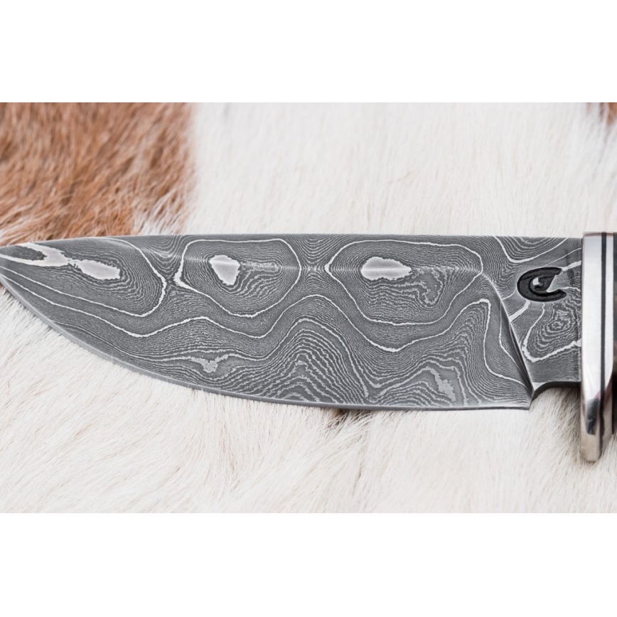 Damascus hunting knife 9,7 cm walnut/maple