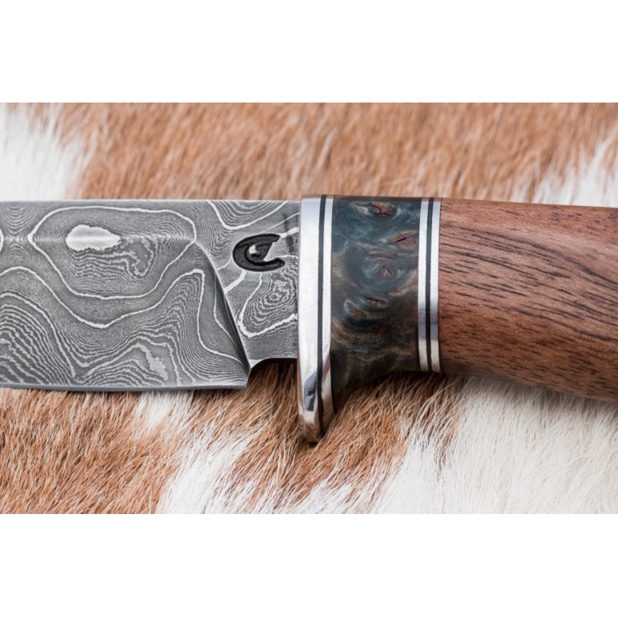 Damascus hunting knife 9,7 cm walnut/maple