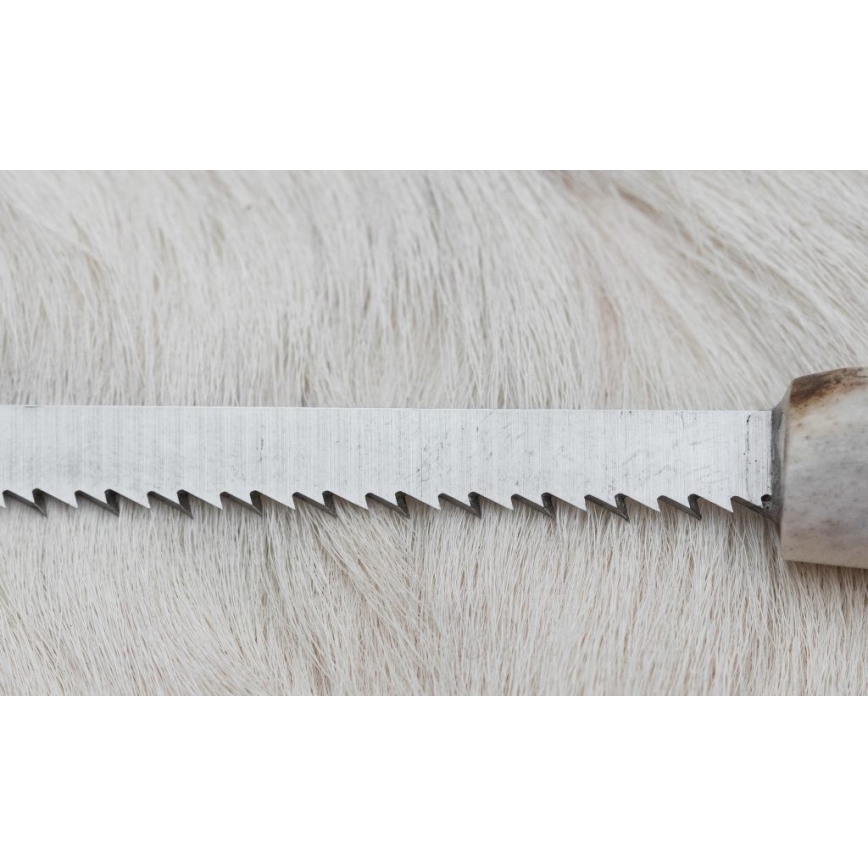 Damascus hunting knife with mini saw 11 cm deer antler