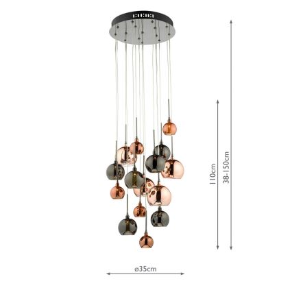 Där Lighting AUR1564 - AURELIA 15-light cable-suspended chandelier, G4 10W/230V, black/copper