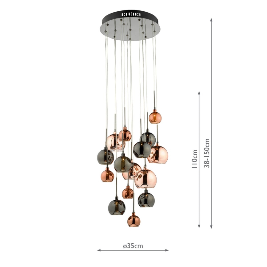 Där Lighting AUR1564 - AURELIA 15-light cable-suspended chandelier, G4 10W/230V, black/copper